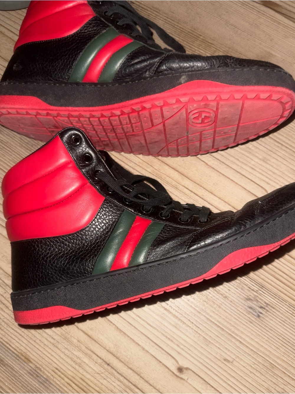 Gucci Black High-Top Sneakers with Red & Green Stripes
